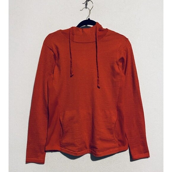 Duluth Trading Co Sweater Womens Medium Red Striped Sno Sweat Hooded Sweater - Picture 1 of 6